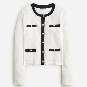 J. Crew Cream  Button-Front Cardigan with Black Trim